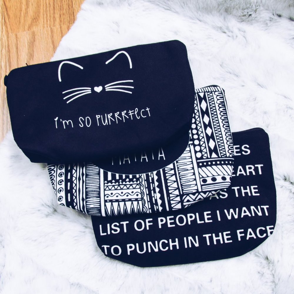 New Set of 3 Graphic Makeup Bags
